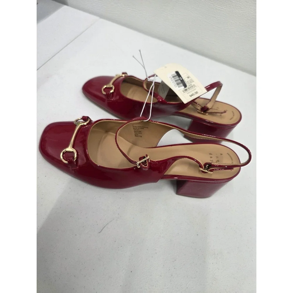 A New Day Womens Red Patent Horsebit Slingback Block Heel Pumps Size 11 NEW